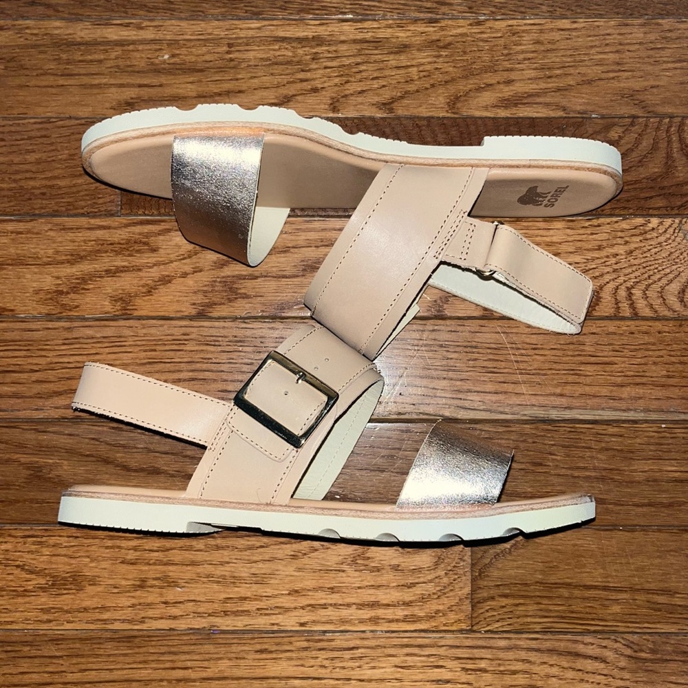 Sorel Ella III Slingback Leather Sandals Honest Beige & Honey White Women’s 9 - Picture 5 of 10